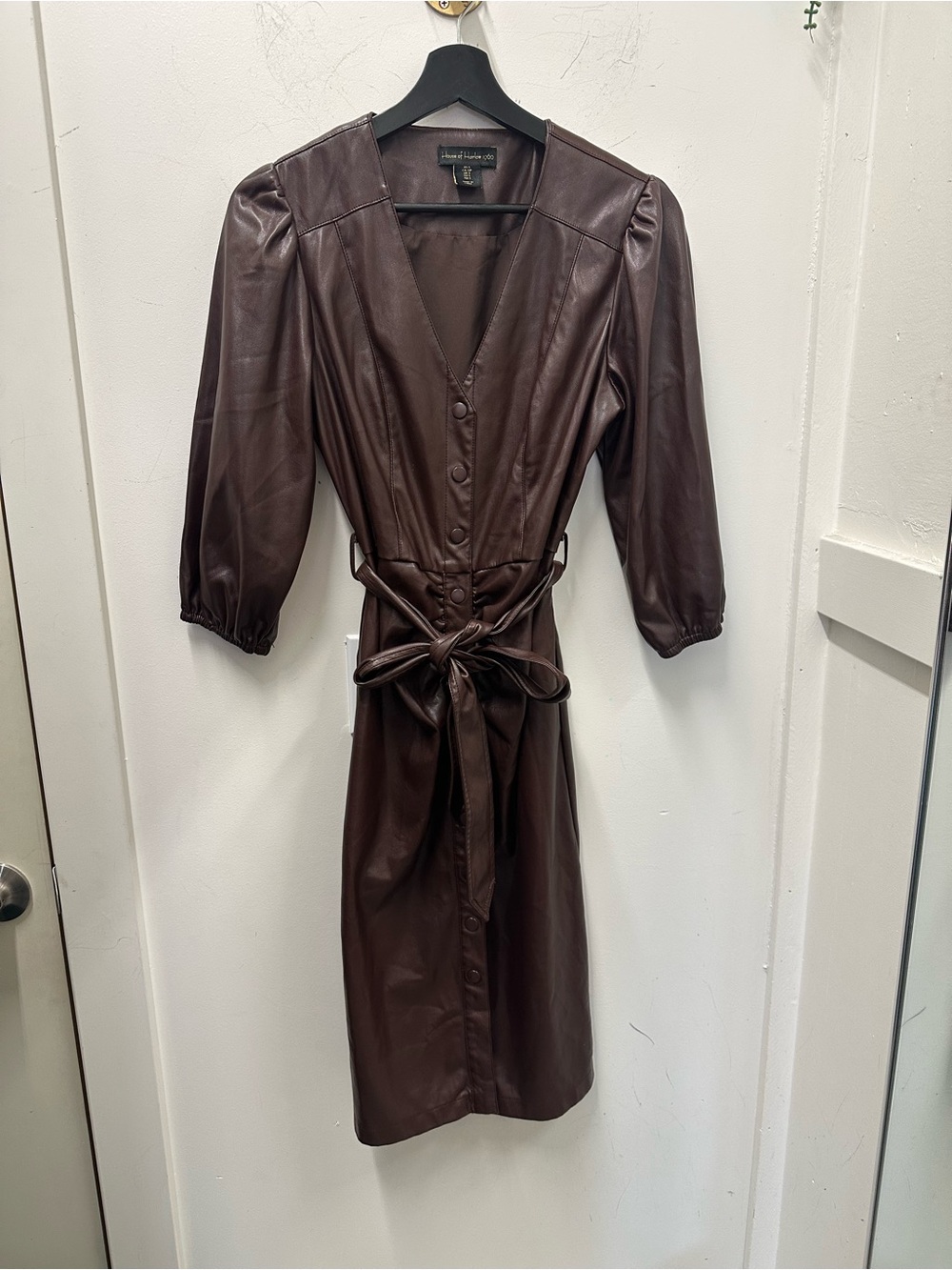 House of Harlow 1960 Brown Faux Leather Midi Shirt Dress